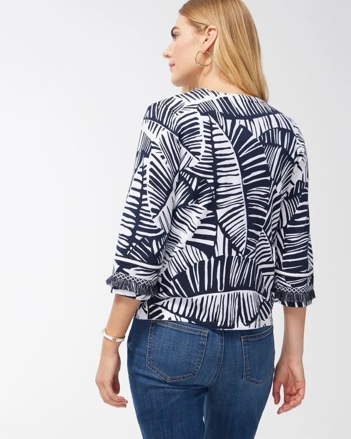 Chico039s Palm Print Cardigan Classic Navy Women Sweaters