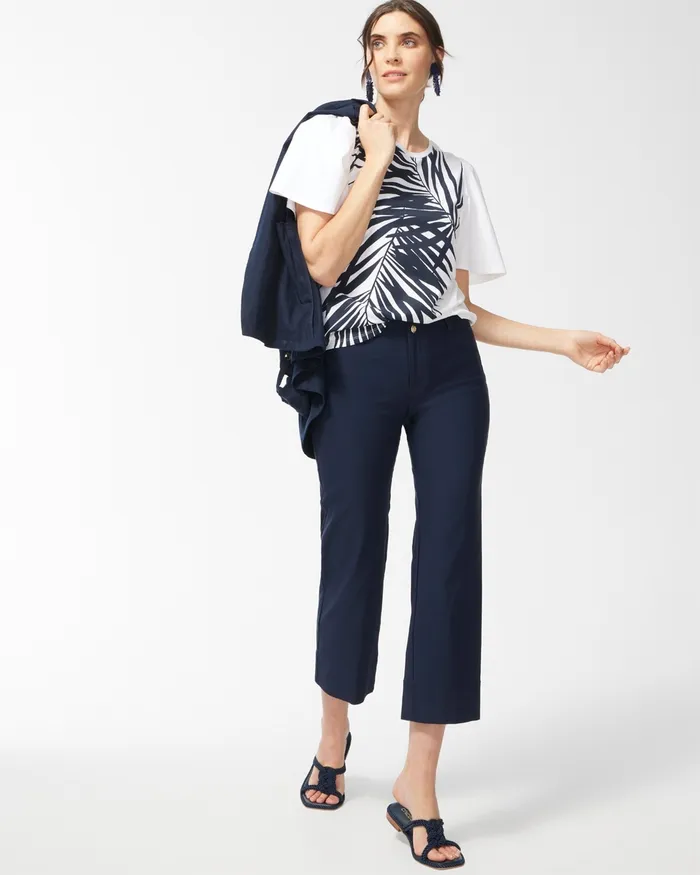 Chico039s Palm Print Flounce Sleeve Tee Classic Navy Women Tees