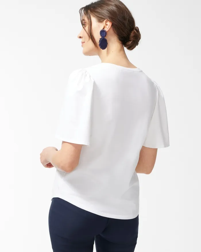 Chico039s Palm Print Flounce Sleeve Tee Classic Navy Women Tees