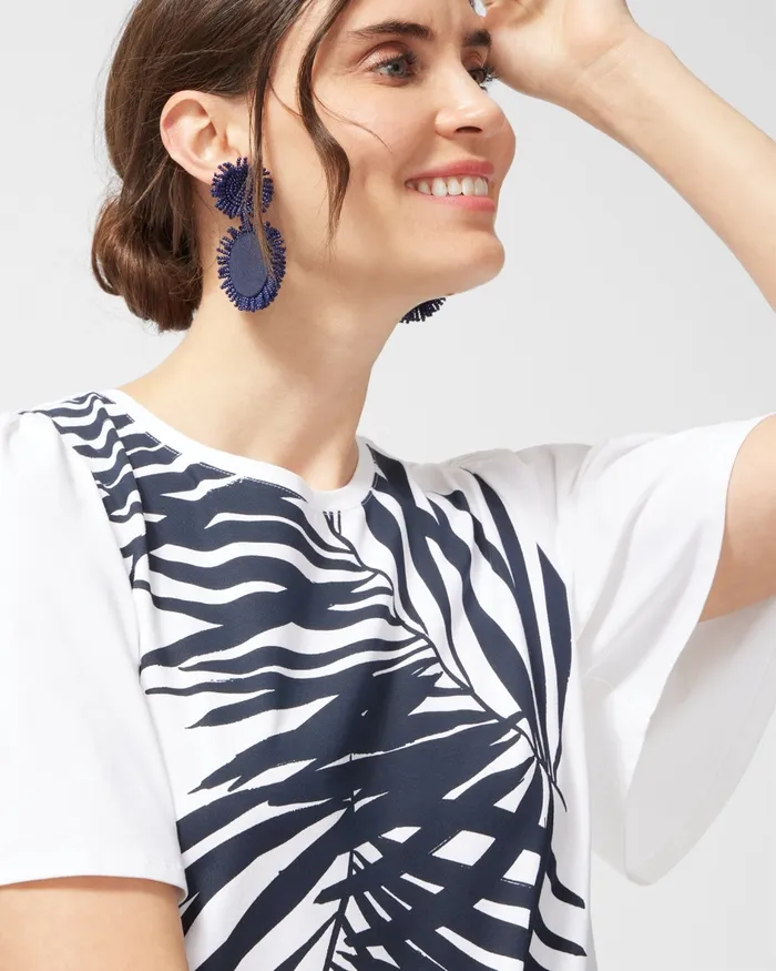 Chico039s Palm Print Flounce Sleeve Tee Classic Navy Women Tees