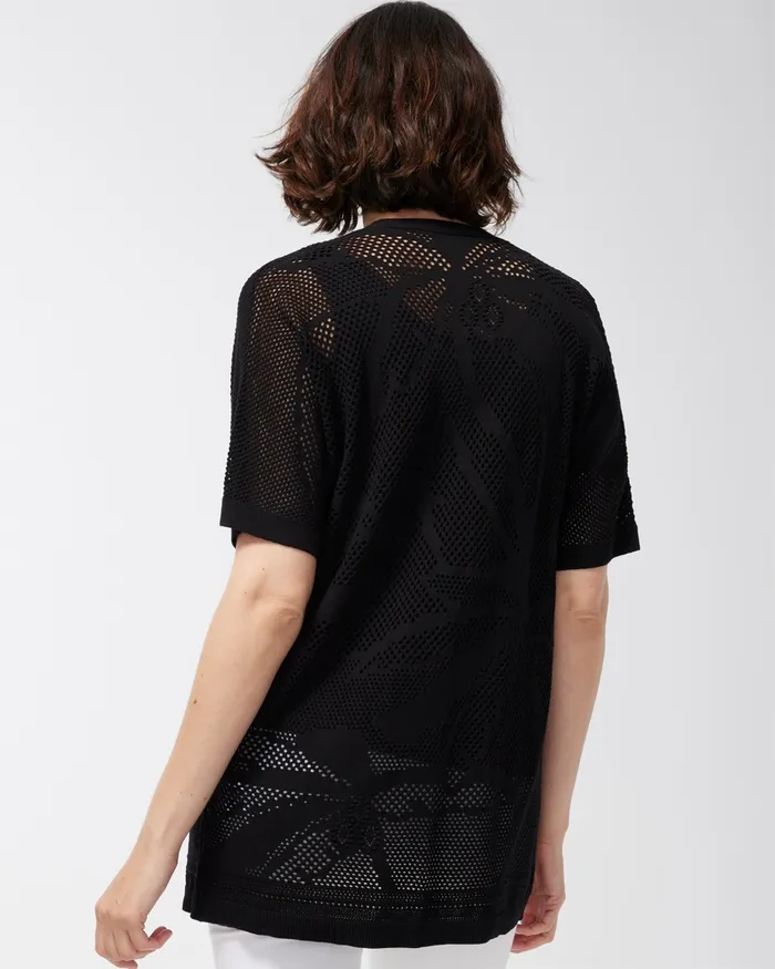 Chico039s Palm Print Lace Cardigan Classic Navy Women Sweaters
