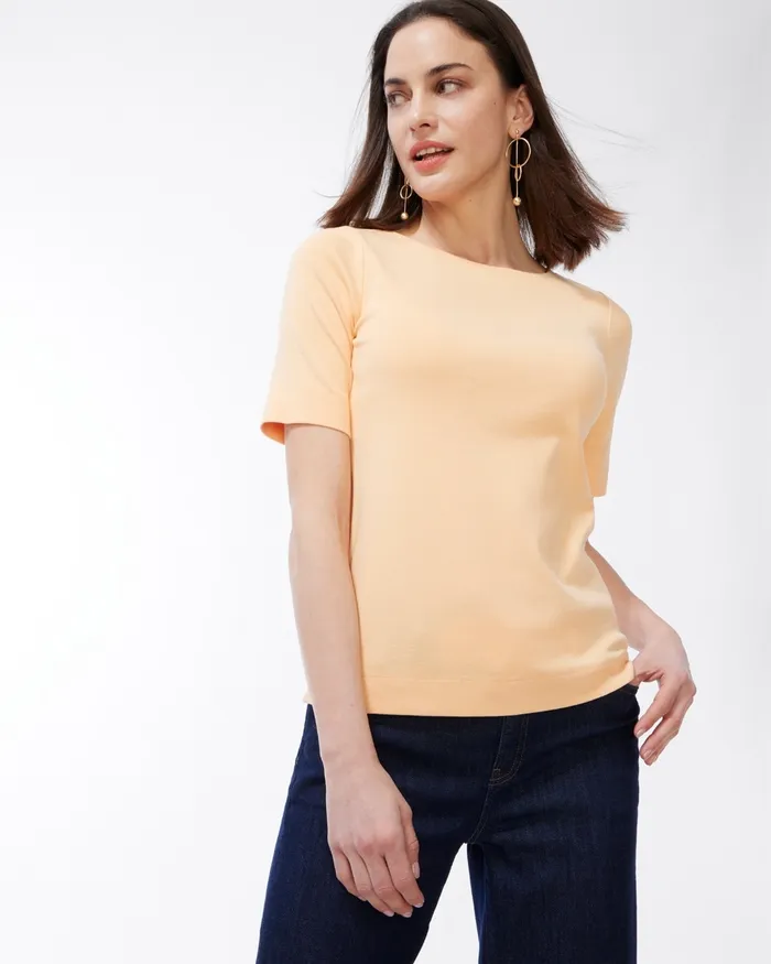 Chico039s Pima Elbow Sleeve Tee Soft Tangerine Women Tops