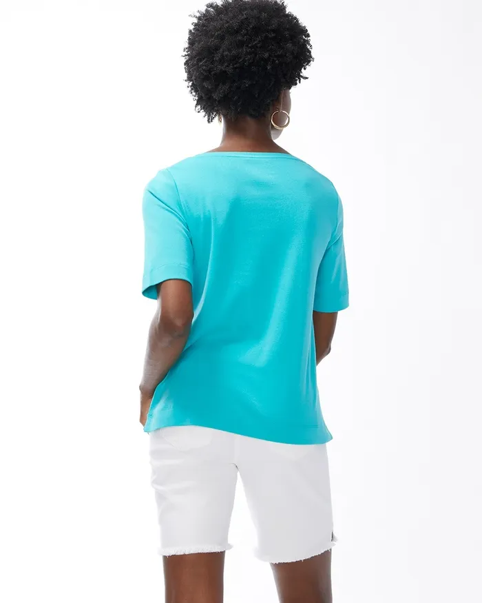 Chico039s Pima Elbow Sleeve Tee Soft Tangerine Women Tops