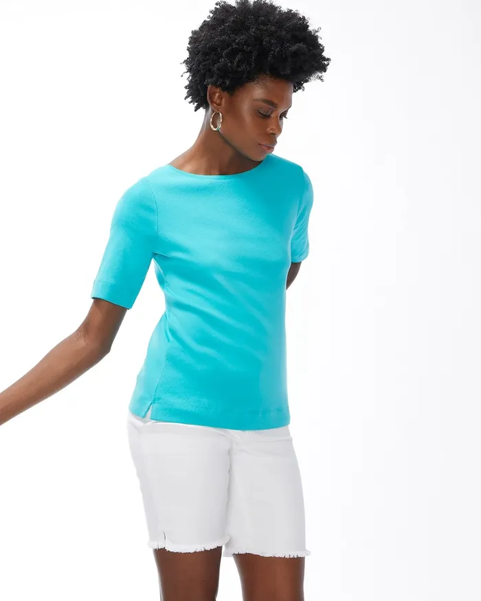 Chico039s Pima Elbow Sleeve Tee Soft Tangerine Women Tops