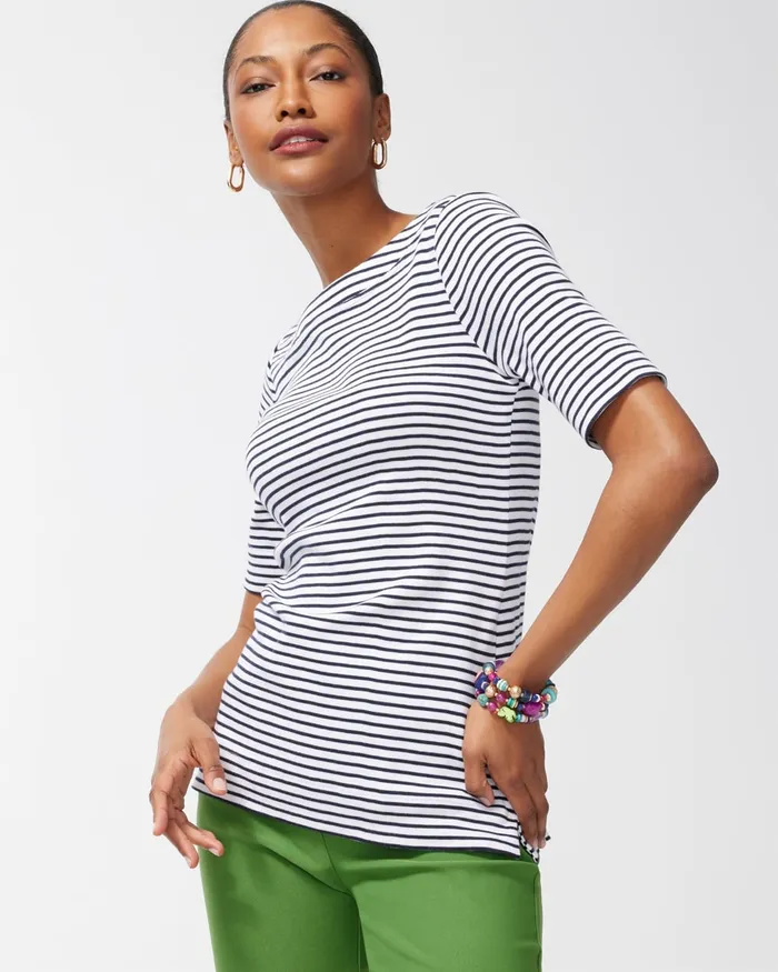 Chico039s Pima Everyday Stripe Tee Alabaster Women Tops