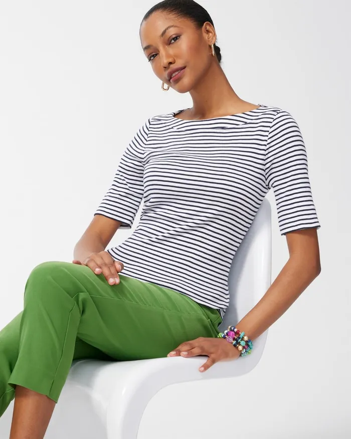 Chico039s Pima Everyday Stripe Tee Alabaster Women Tops
