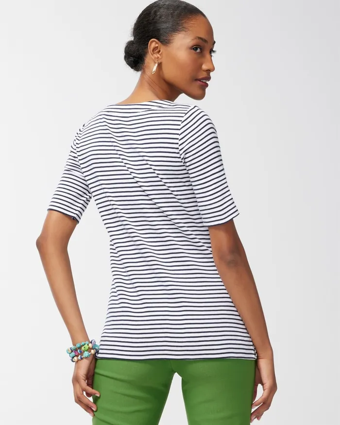 Chico039s Pima Everyday Stripe Tee Alabaster Women Tops
