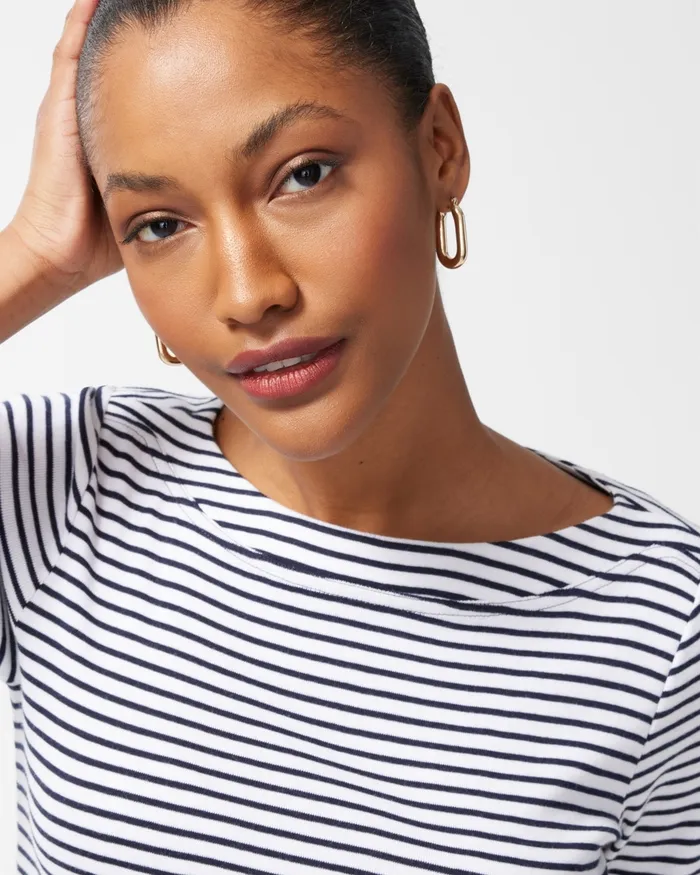 Chico039s Pima Everyday Stripe Tee Alabaster Women Tops