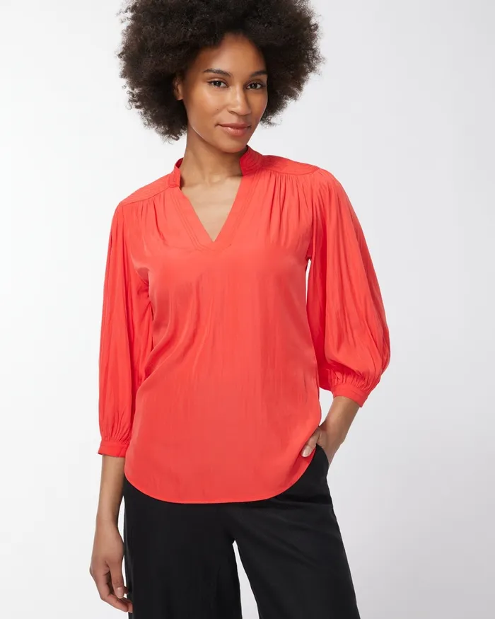 Chico039s Shirred Blouse Flame Scarlet Women Tops
