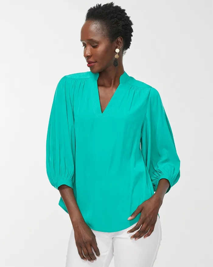 Chico039s Shirred Blouse Flame Scarlet Women Tops