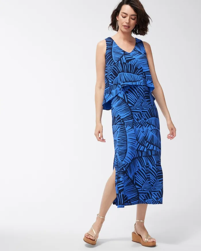 Chico039s Sleeveless Popover Maxi Dress Amparo Blue Women Dresses and Skirts