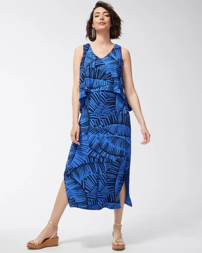 Chico039s Sleeveless Popover Maxi Dress Amparo Blue Women Dresses and Skirts