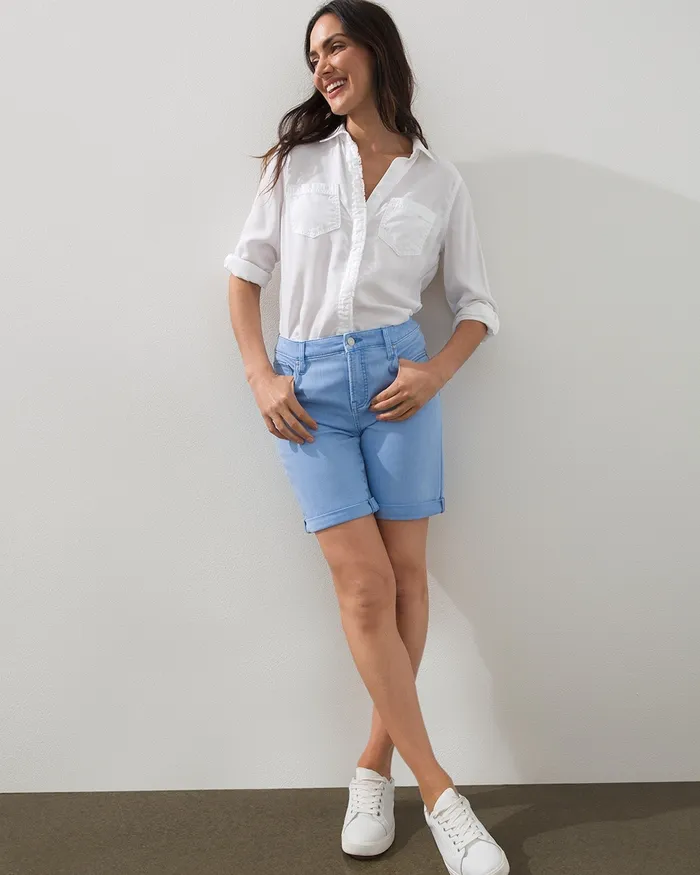 Chico039s So Slimming Girlfriend Shorts Wisteria Blue Women Jeans and Denim
