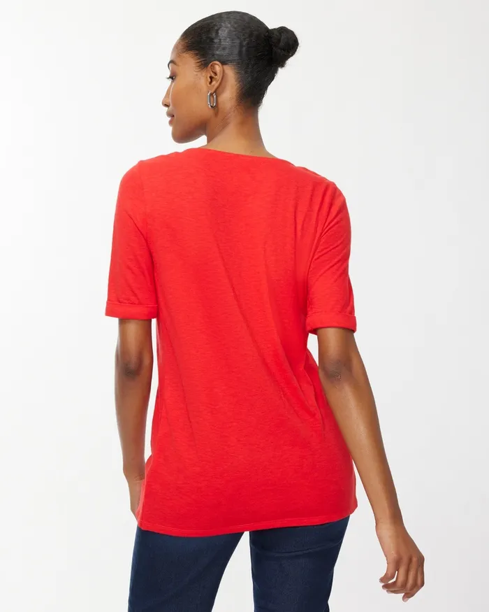 Chico039s Star Spangled Red Slub Tee Flame Scarlet Women Tops