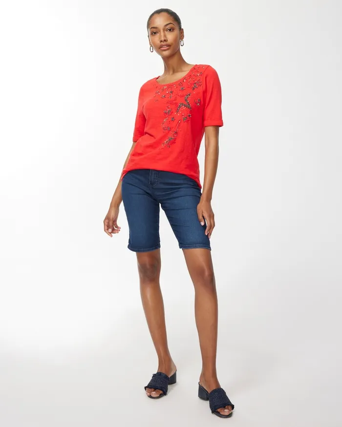 Chico039s Star Spangled Red Slub Tee Flame Scarlet Women Tops