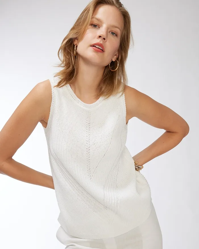 Chico039s Stitch Detail Tank Alabaster Women Tees