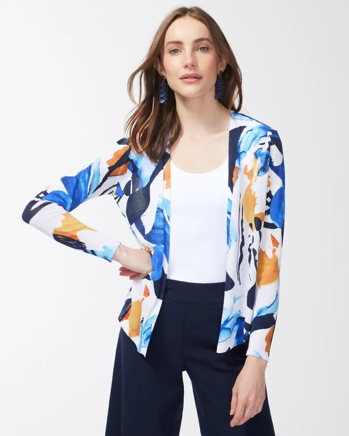 Chico039s Summer Romance Abstract Topper Ecru Women Sweaters