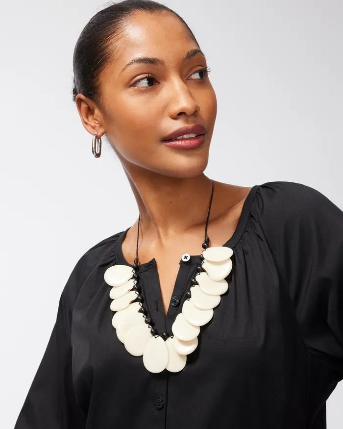Chico039s Tagua Adjustable Bib Necklace Neutral Women Necklaces