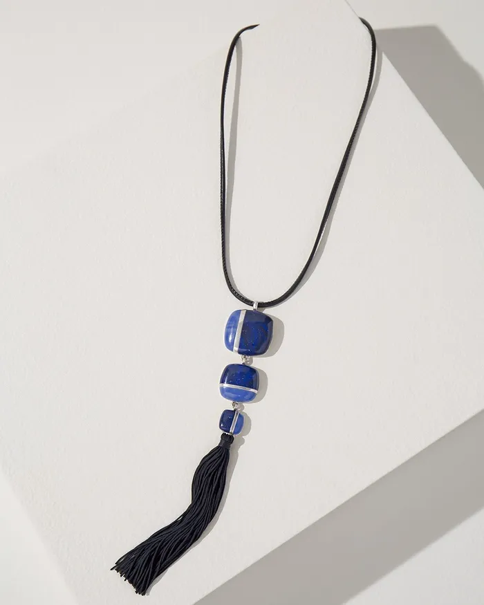 Chico039s Tassel Pendant Necklace Blue Women Necklaces