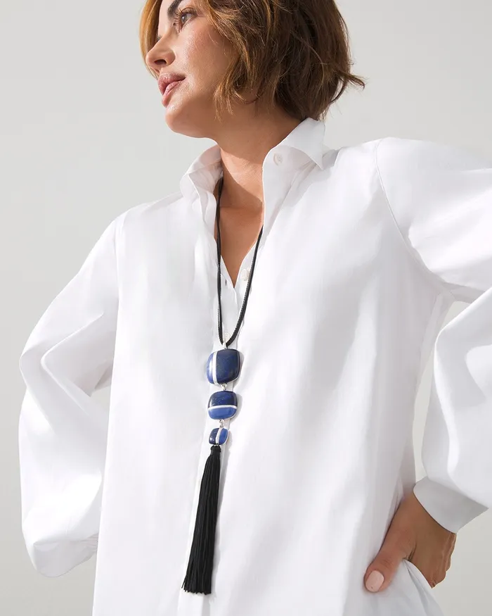 Chico039s Tassel Pendant Necklace Blue Women Necklaces