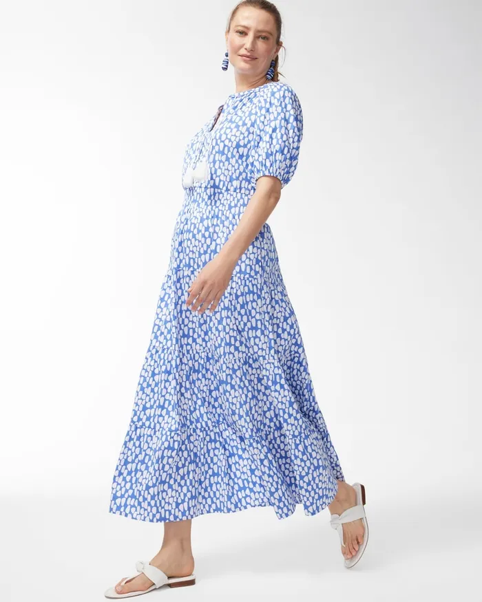 Chico039s Tiered Smock Waist Maxi Dress Amparo Blue Women Dresses and Skirts