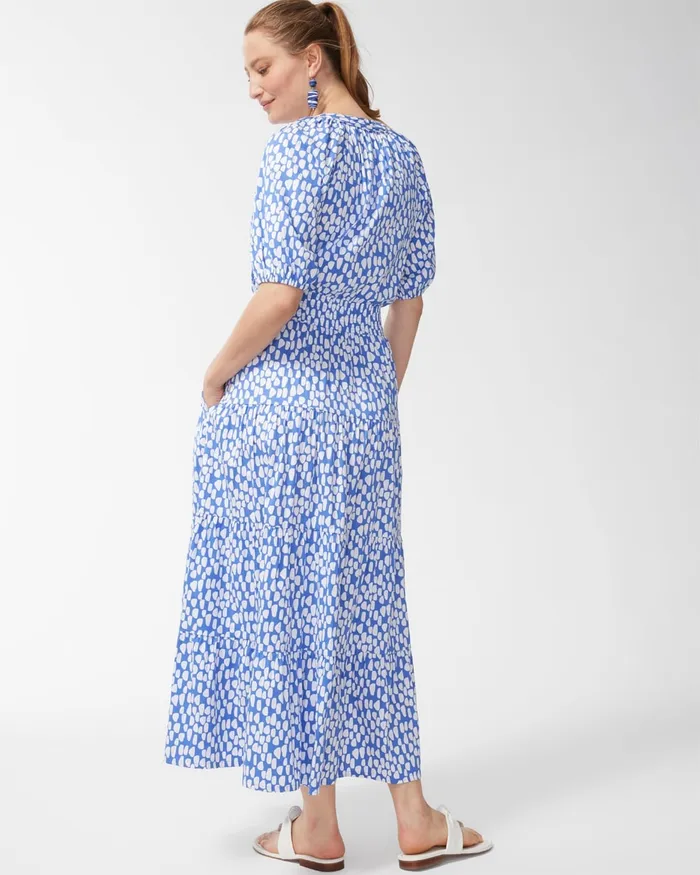 Chico039s Tiered Smock Waist Maxi Dress Amparo Blue Women Dresses and Skirts