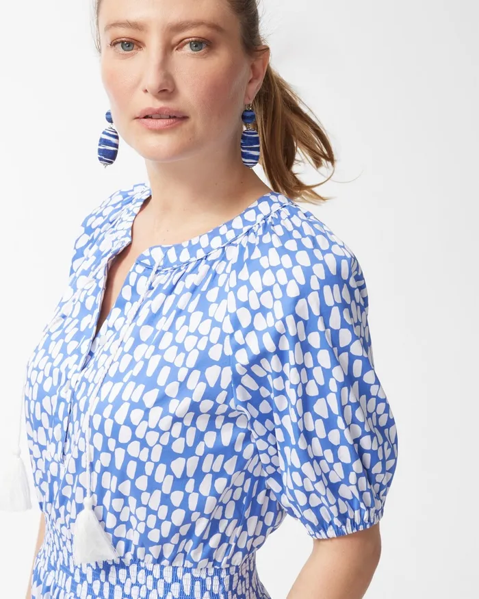 Chico039s Tiered Smock Waist Maxi Dress Amparo Blue Women Dresses and Skirts