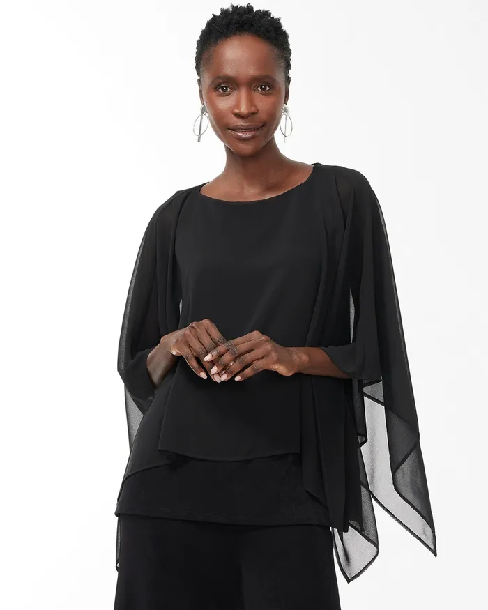 Chico039s Travelers Chiffon Layered Top Travelers Black Women Tops