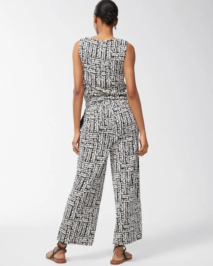 Chico039s Travelers Pebble Print Tie Waist Jumpsuit River Rock Women Dresses and Skirts