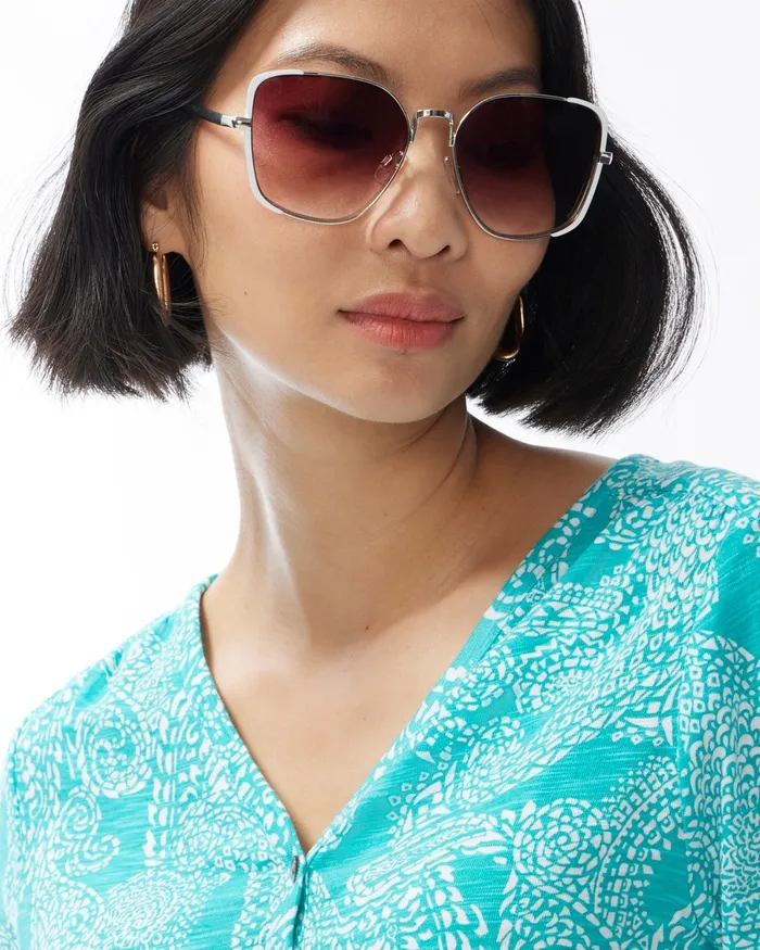 Chico039s White And Silver Tone Sunglasses White Women Eyewear