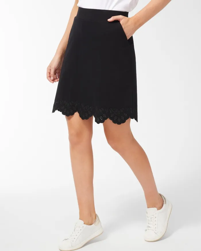 Chico039s Zenergy Embroidered Hem Skort Black Women Dresses and Skirts