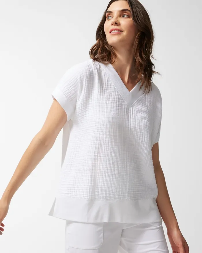 Chico039s Zenergy French Terry Gauze Beach Shirt Alabaster Women Tops