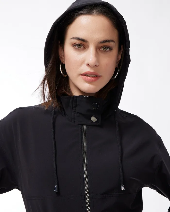 Chico039s Zenergy HighLow UPF Hooded Jacket Classic Navy Women Jackets and Coats