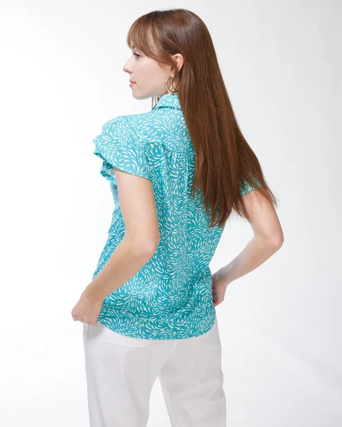 Chico039s Zenergy Mosaic Flutter Sleeve Top Agua Azul Women Activewear