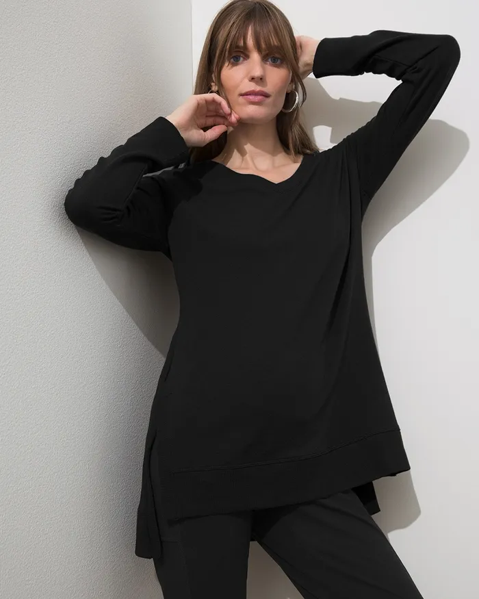 Chico039s Zenergy Relaxed Fit VNeck Tunic Black Women Tops
