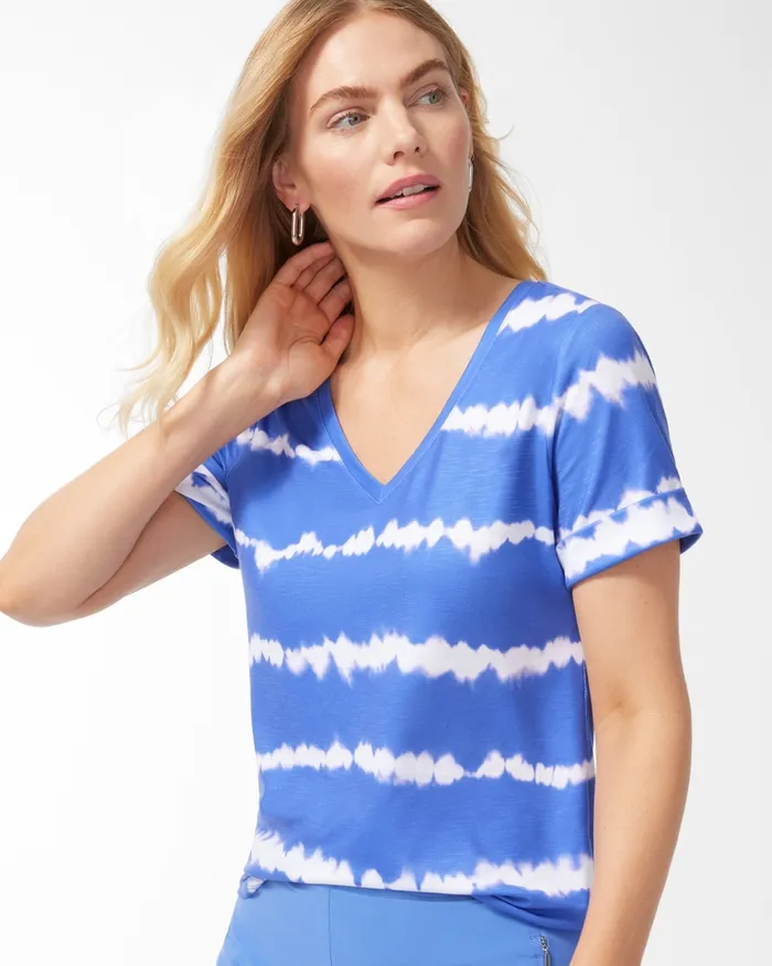 Chico039s Zenergy Tie Dye VNeck Tee Amparo Blue Women Tees