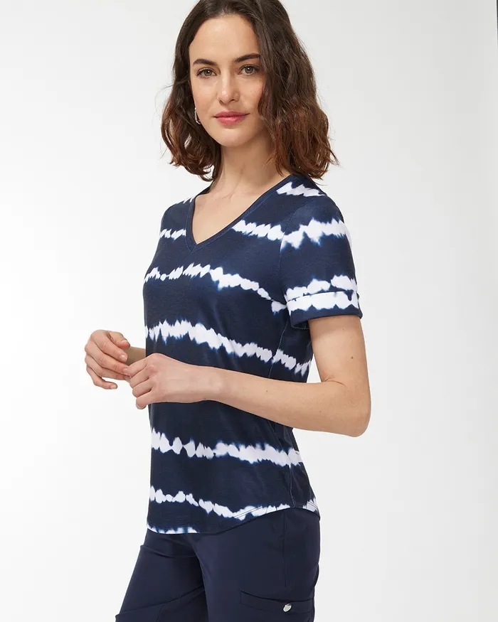 Chico039s Zenergy Tie Dye VNeck Tee Amparo Blue Women Tees