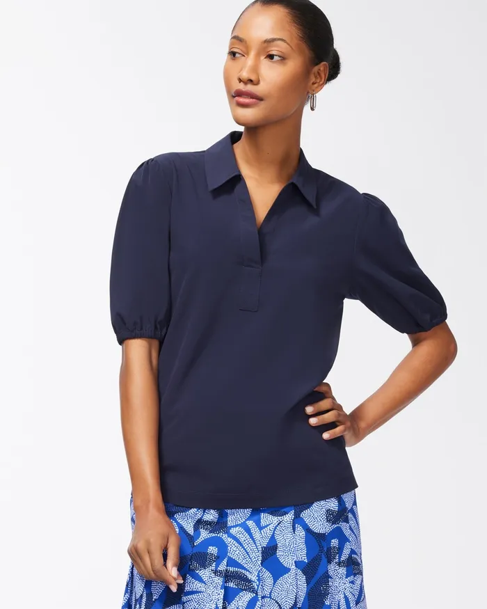 Chico039s Zenergy UPF Neema Elbow Sleeve Polo Classic Navy Women Tops