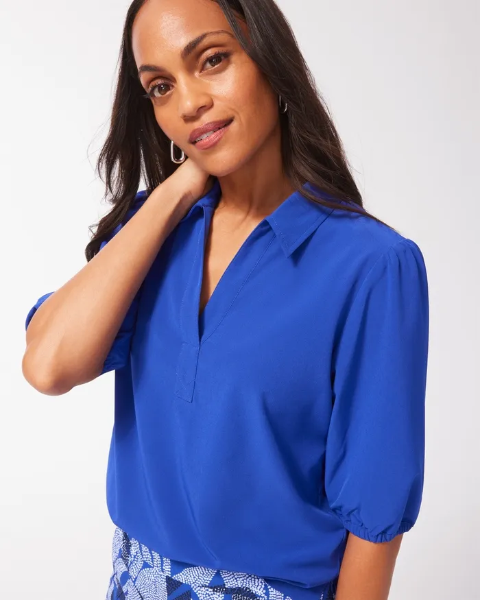 Chico039s Zenergy UPF Neema Elbow Sleeve Polo Classic Navy Women Tops