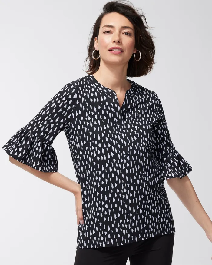 Chico039s Zenergy UPF Neema Pebble Ruffle Sleeve Top Black Women Activewear