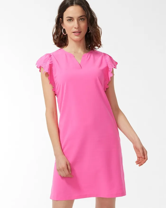 Chico039s Zenergy UPF Scallop Sleeve Dress Bahamian Pink Women Dresses and Skirts