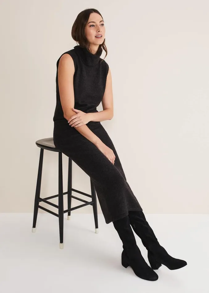 Cindy Cosy CoOrd Knit Skirt Charcoal Women Phase Eight Skirts