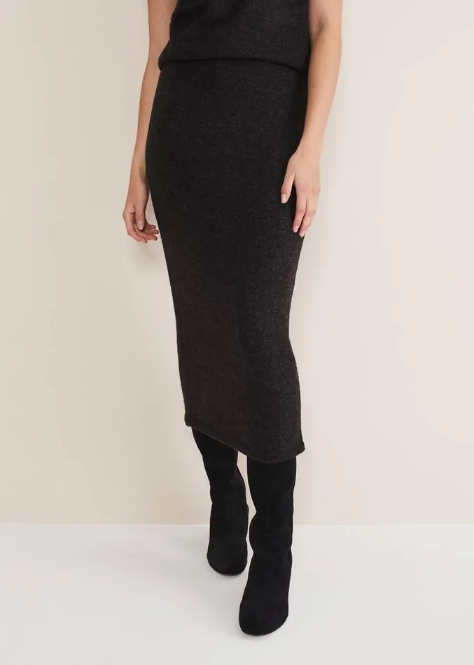 Cindy Cosy CoOrd Knit Skirt Charcoal Women Phase Eight Skirts
