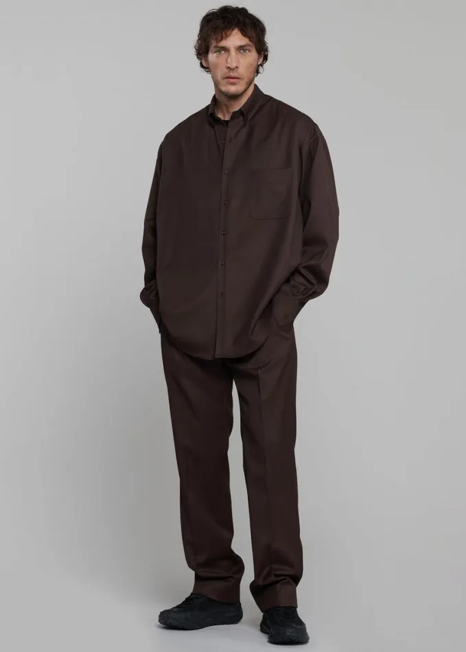 Clothing Men The Frankie Shop Mason Wool Button Up Shirt 8211 Brown