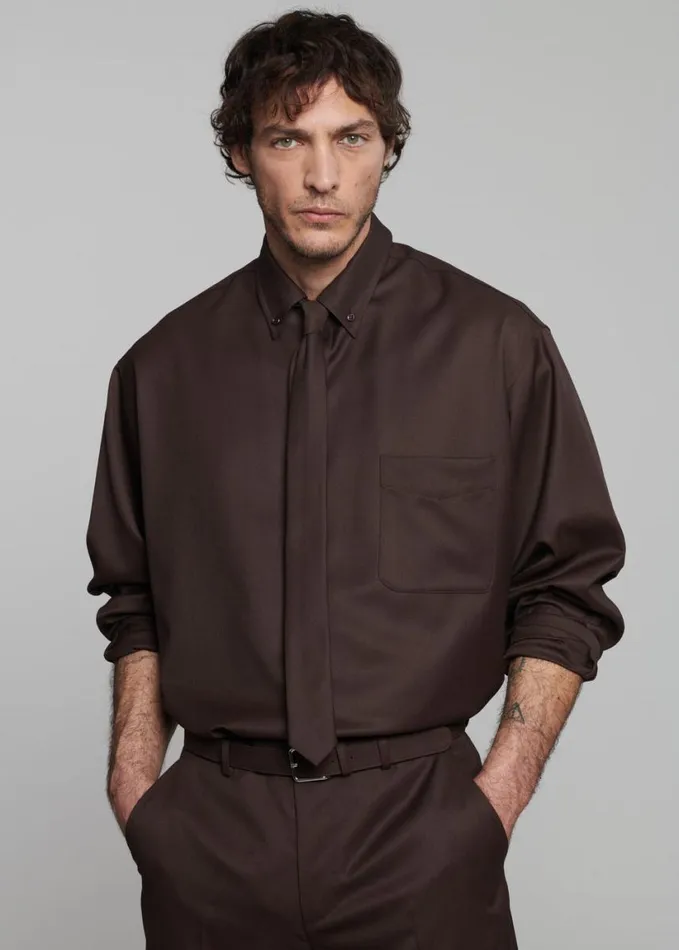 Clothing Men The Frankie Shop Mason Wool Button Up Shirt 8211 Brown