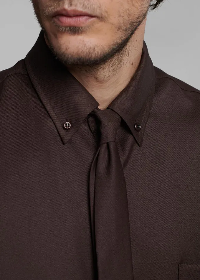 Clothing Men The Frankie Shop Mason Wool Button Up Shirt 8211 Brown
