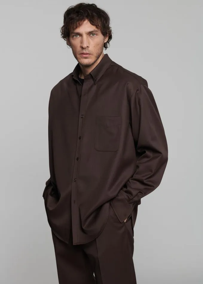 Clothing Men The Frankie Shop Mason Wool Button Up Shirt 8211 Brown