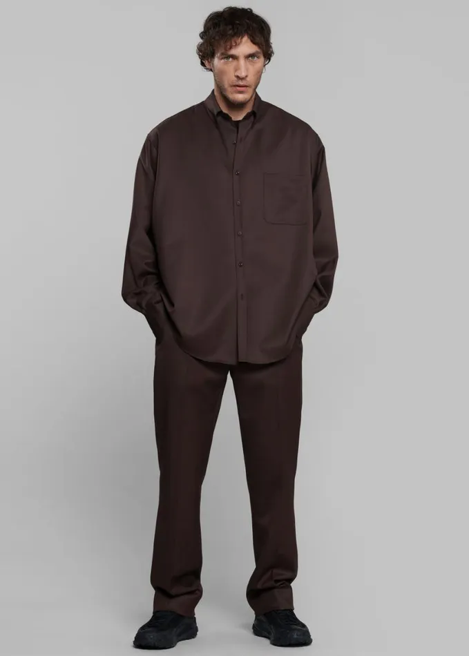 Clothing Men The Frankie Shop Mason Wool Button Up Shirt 8211 Brown