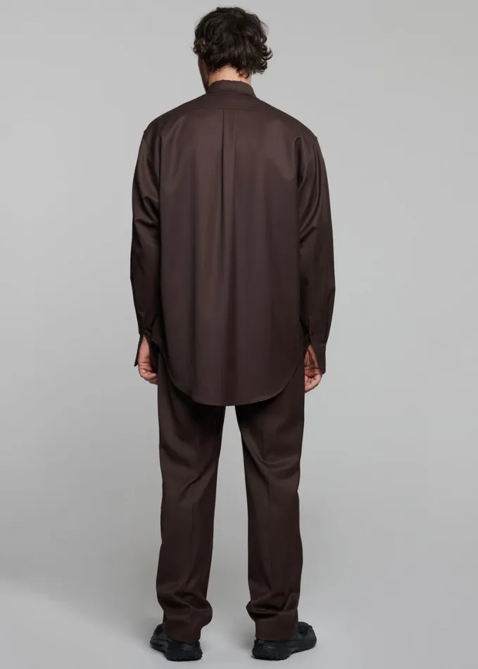 Clothing Men The Frankie Shop Mason Wool Button Up Shirt 8211 Brown
