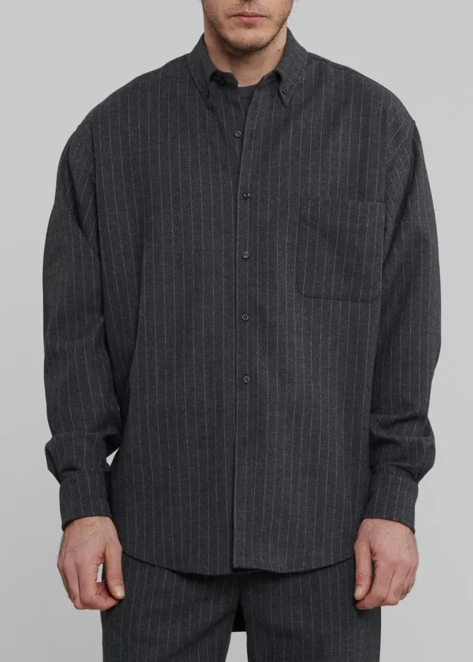 Clothing Men The Frankie Shop Mason Wool Button Up Shirt 8211 Dark GreyWhite Pinstripe